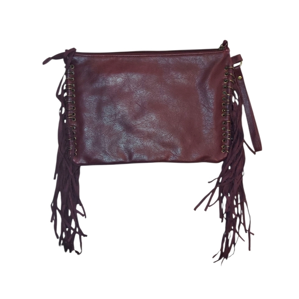 Mossimo Burgandy Faux Leather Clutch Wristlet With Fringe - Picture 5 of 7